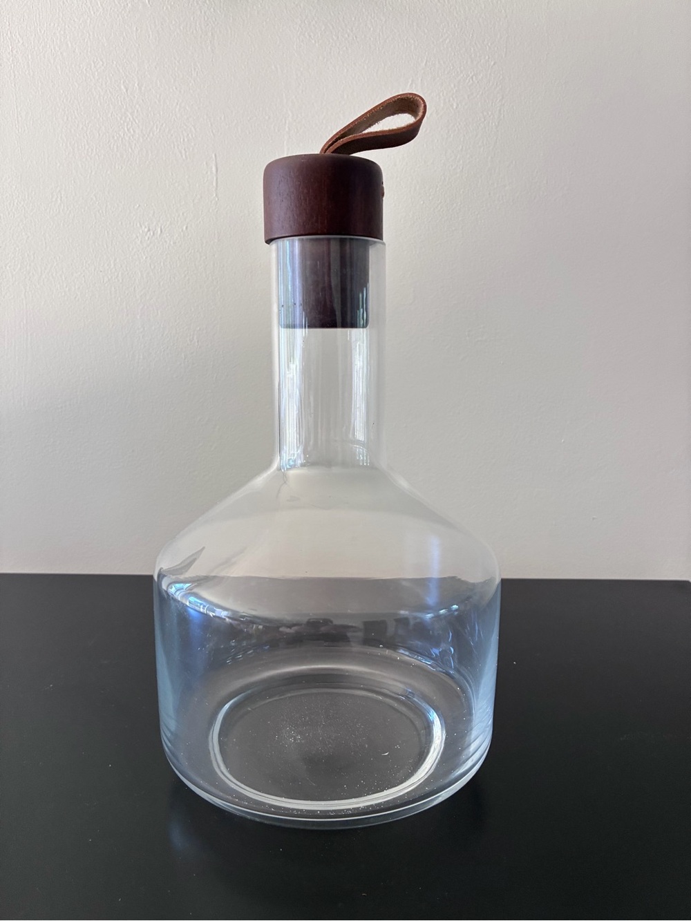 Clear Glass Carafe with Wood and Leather Top